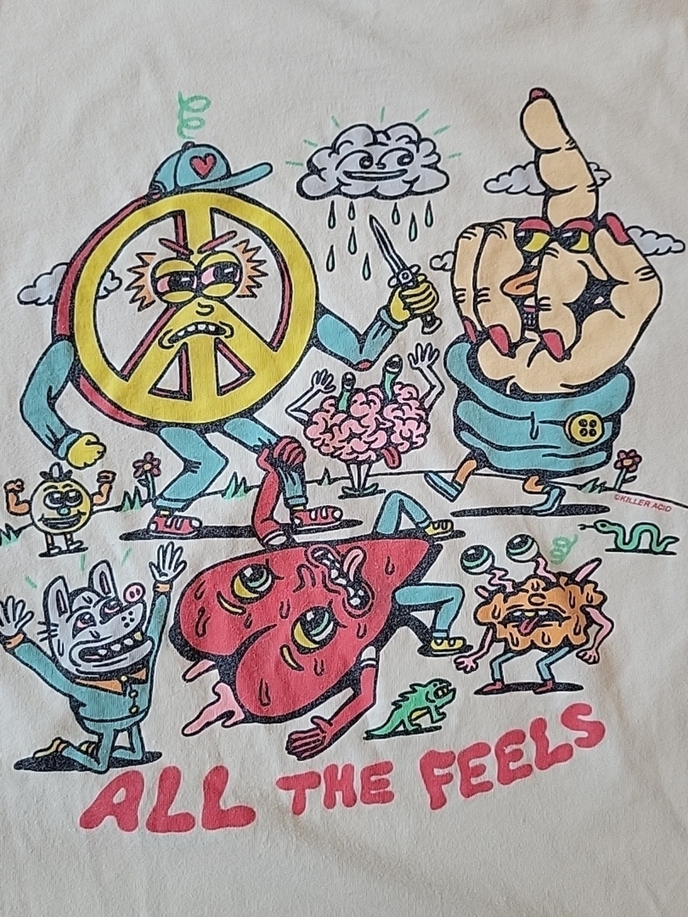 Killer Acid Graphic T Shirt Men's Small All the Feels Streetwear Skater Casual